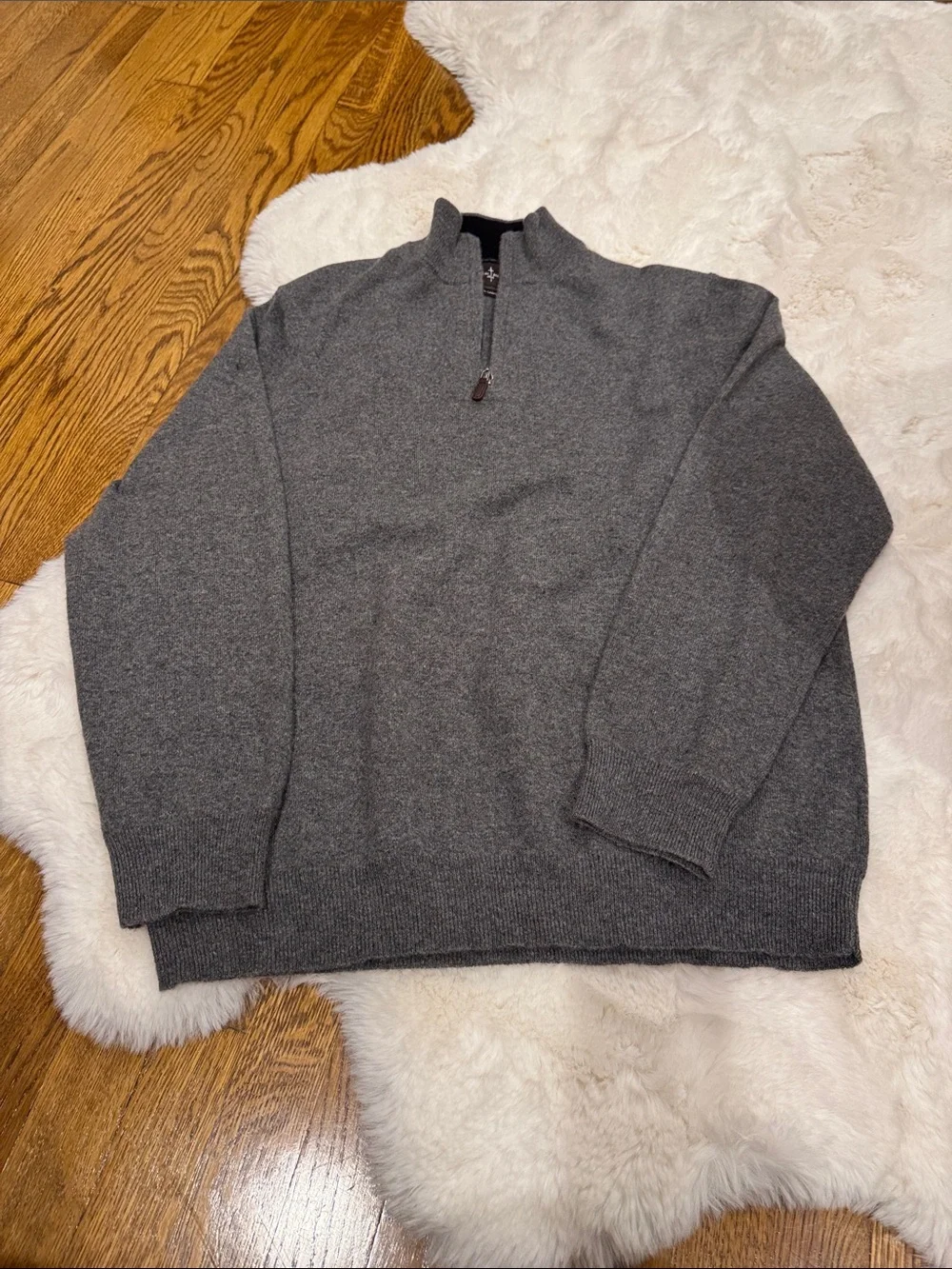 Black Brown 1826 Men's Gray Cashmere Half-Zip Sweater with Black Collar